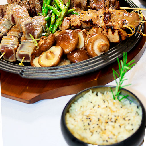 Arroz jasmin, espárragos, setas shiitake